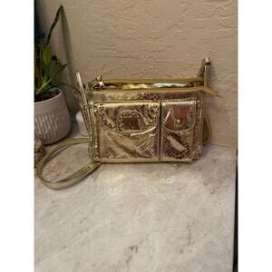 Sharif gold metallic leather crossbody purse